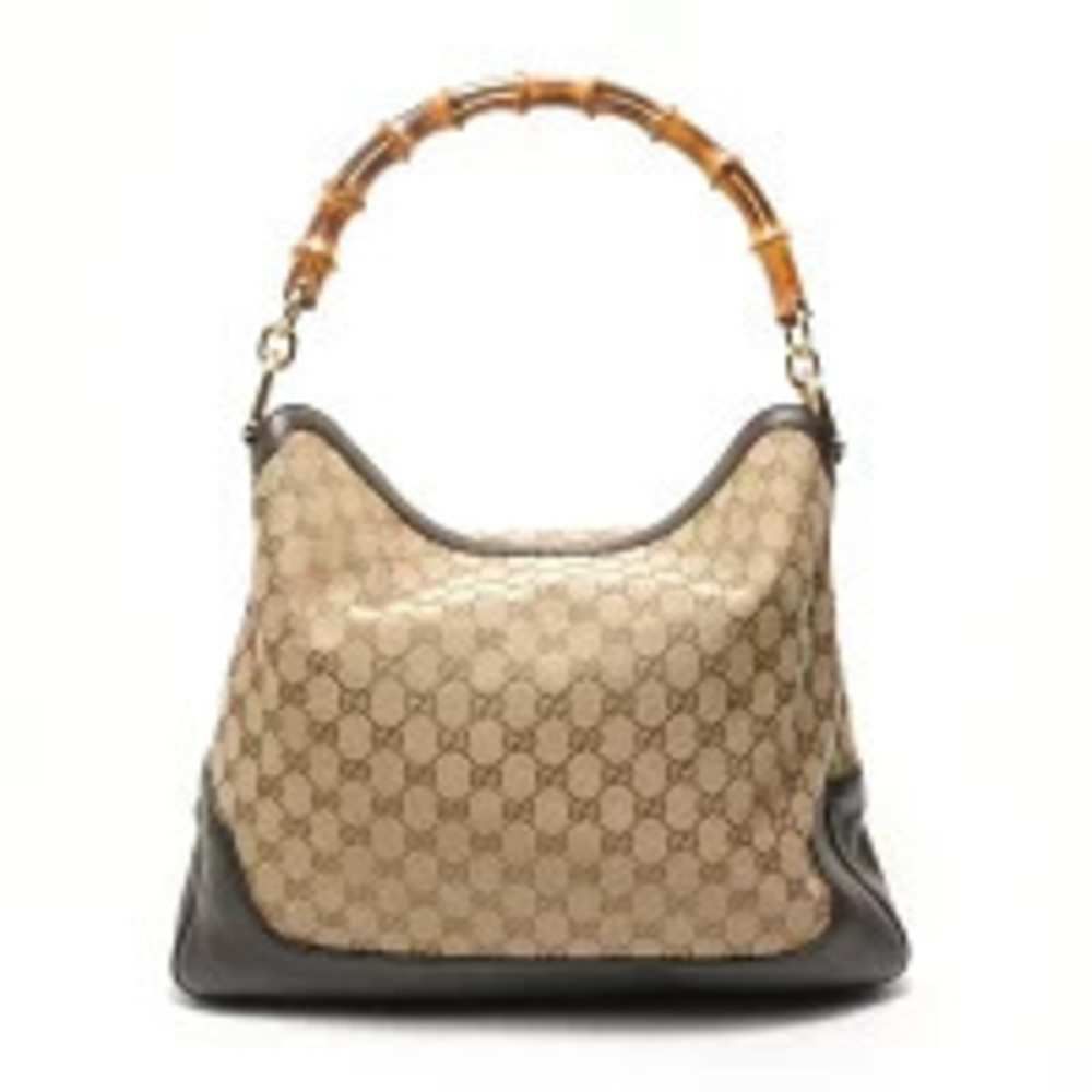 Gucci GG Canvas Bamboo Shoulder Bag Beige Cream